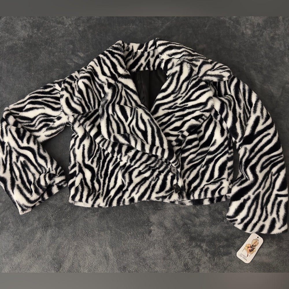 Zebra Print Faux Fur Jacket